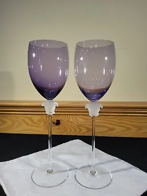 Rosenthal Versace Purple Amethyst Red Wine Goblet Glasses Medusa Lumiere Set 2 • $425