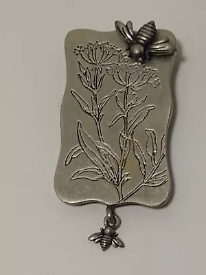 Vintage Hallmark Brooch Pin HMK.CDS Bees Charm Flowers Pewter Jewelry HDK CDS • $14.97