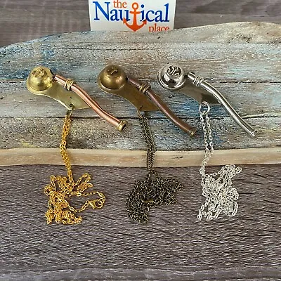 Brass Boatswain Whistle - Bosun Call Pipe W/ Optional 27  Chain & Bag - Necklace • $7.97