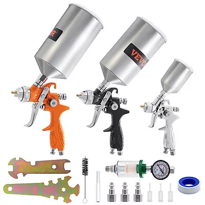 $67.99 • Buy VEVOR 3Pcs HVLP Auto Paint Air Spray Gun Gravity Feed 1.0/1.4/1.8 Mm 3 Nozzle