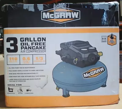 McGraw 3-Gallon 1/3 HP 110 PSI Oil Free Pancake Air Compressor - 57567 • $74.95