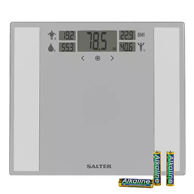 Salter Dashboard Bathroom Scale Body Analyser Glass Platform Ultra Slim Silver • £27.99