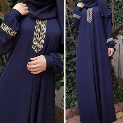 $0.99 • Buy Kaftan Abaya Islamic Muslim Party Womens Vintage Long Sleeve Long Maxi Dress