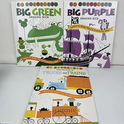 EXC Lot Of 3 Ed Emberley Drawing Books: Big Green Big Purple Trucks & Trains • $18