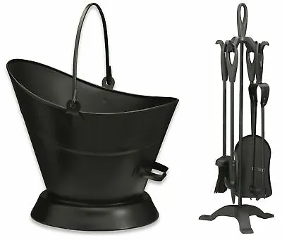 £35.99 • Buy Black Waterloo Coal Storage Bucket + 22  5 Piece Companion Set Fireside Tools