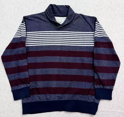 Marc Ecko Sweater Mens XXL Shawl Neck Cut & Sew Red White Blue Stripes Pullover • $24.49
