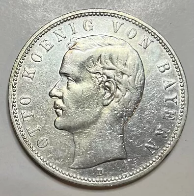 1907-D German States Bavaria Silver 5 Mark Otto Munich Mint KM# 915 • $99.99