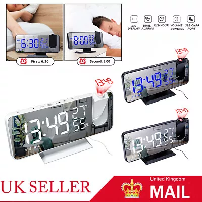 LED Digital Projection Alarm Clock FM Radio Snooze Dimmer Ceiling Projector UK • £18.79