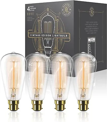 Vintage Edison Light Bulb 60W (4 Pack) Bayonet - Dimmable Exposed Filament - Inc • £6.99