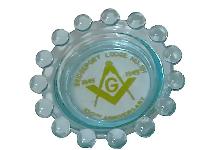 Vintage 1949 Masonic Square Compass G Ashtray Light Blue Hobnail Freemasonry 4  • $18