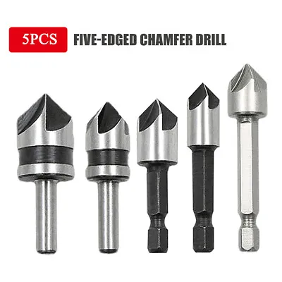5PCS 5 Flute HSS Countersink Drill Bit Set Counter Sink Chamfer Tool 82° Angle • $7.99