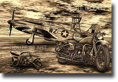 Harley Davidson Motorcycle Wla P51 Mustang Tommy Gun World War 2 Biker Art Print • $24.95