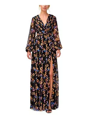 AIDAN AIDAN MATTOX Womens Black Long Sleeve V Neck Maxi Cocktail A-Line Dress 12 • $96.99