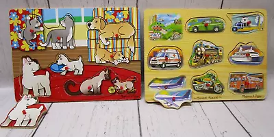 Melissa And Doug Lot Of 2 Peg Puzzles 1 Vehicles W/ Sound 1 Dogs & Cats Animals • $12.95