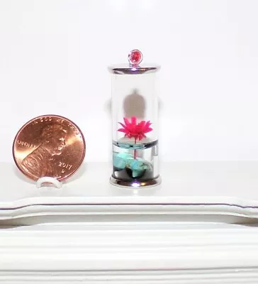 Dollhouse Miniatures Real Dried Red Flower In Glass Vase+Lid 1:12 Scale NEW OOAK • $39.99