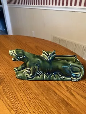 Vintage Mid Century Green Ceramic Panther TV Lamp Planter - No Light • $75