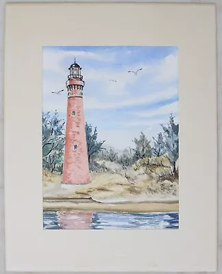 Vintage Original Watercolor Painting Lighthouse Beach Scene Unsigned Unframed • $41.97
