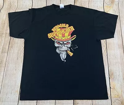 Red & Gold Supporter Motorcycle Club Black T Shirt Size Large Skull Graphic  • $12