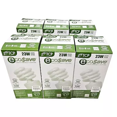 Lot Of 6x TCP 23w ECOSAVE 1ES23 CFL Light Bulbs 23W=100W 2700K 1600 Lumens • $24.99