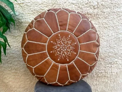 Genuine Unstuffed Goat Natural Brown Leather Round Moroccan Retro Pouffe • $123.50