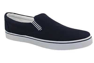 Mens Boys Canvas Yachting Shoe Navy Blue Slip-On Deck Pumps Size 3-13 • £13.99