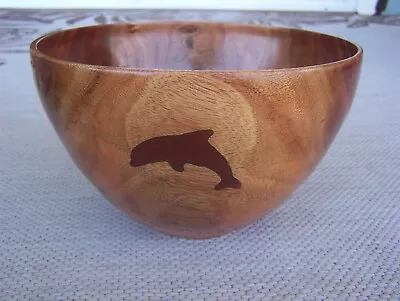 Tall Hawaiian Mango Wood Bowl With Dolphin Peva (Inlay) Hand Crafted In Hawaii • $200