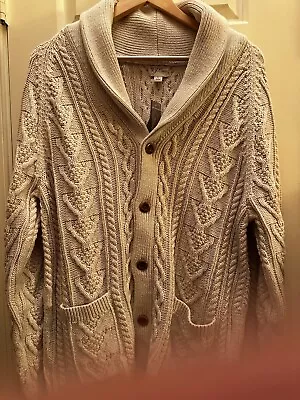 J.Crew Shawl Cardigan Professor Grandpa Fisherman Knit Tan Sweater (Sz LG) NWT • $60