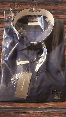 Michael Kors Airsoft Stretch Slim-Fit Dress Shirt Micro Diamond Pattern Navy~NIP • $29.99