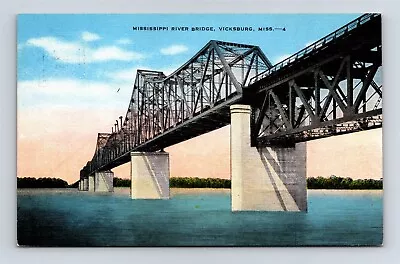 Postcard MS Vicksburg Mississippi River Bridge Vintage Linen AL1 • $2.49