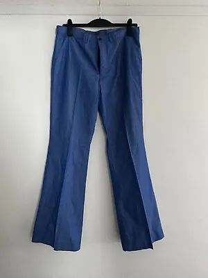 £3 • Buy Men’s Vintage Original Flared 1970s Trousers 36” Waist Blue