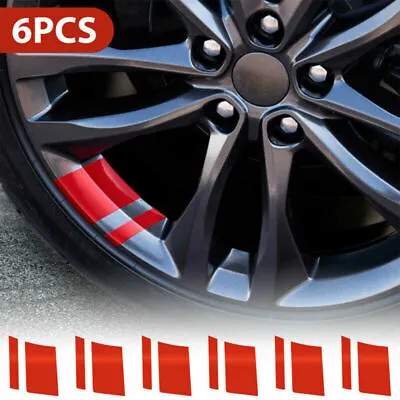 6Pcs Car Wheel Rim Red Sticker Universal Reflective Vinyl Decal Mark For 16 -21  • $5.48