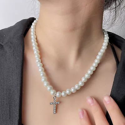 Pearl Necklace For Men White Pearl Choker Necklace Jewelry For Women Round New • $10.98