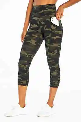 Marika Black & Green Khaki Side Pocket Mid Calf Capri Leggings -Large  RRP$65.00 • $40.40