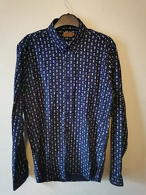 Gabicci Shirt Size Medium Floral Pattern Navy White M 100% Cotton • £10