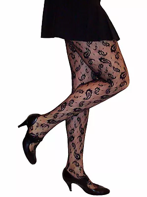 Vintage Mary Quant Seamed Paisley Tights Black White One Size • £6.99