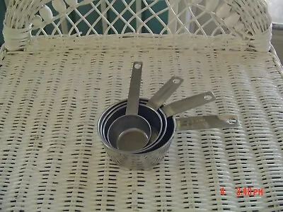 4 -Vintage Measuring Cups Stainless Steel Stacking 1/2~1/3~1/4~1/8 Cup 2 Foley • $8.99