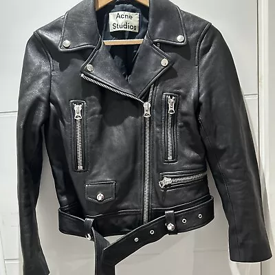 Women’s Ladies Acne Studios Black Leather Biker Jacket Size 36 • £100