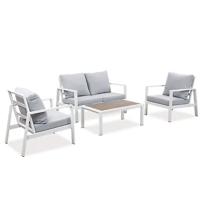 $749.99 • Buy New White 4pc Outdoor Aluminium Sofa Lounge Setting Furniture Set Chairs Table