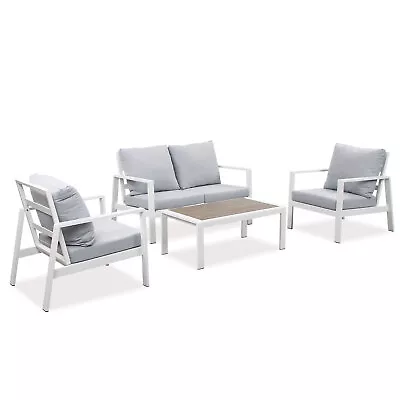 New White 4pc Outdoor Aluminium Sofa Lounge Setting Furniture Set Chairs Table • $799.99