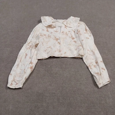 $24.88 • Buy Zara Womens Size XS Long Sleeve White Tie Dye Button Down Shirt Blouse Crop Top