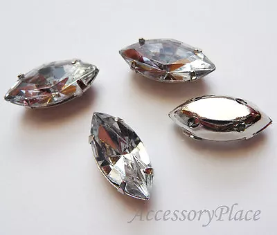 Faceted Navette Clear Crystal Montees 5mm 10mm Sew On Rhinestones Beads 20pc • $8