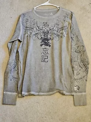 Aqua VI Gray Thermal Long Streetwear Grunge Goth Affliction Style - M • $24.99