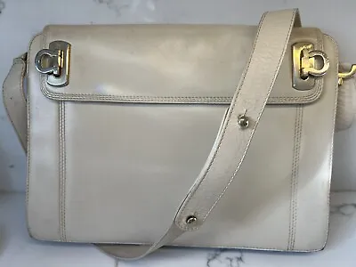 VINTAGE Salvatore Ferragamo Beige Leather Adjust Shoulder Hand Bag Purse Italy • $168