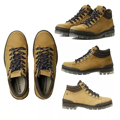 £54.99 • Buy Jack And Jones Mens Leather Boots Smart Casual Biker Lace Up Shoes Size 6 -11 UK