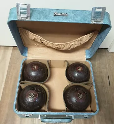 Vintage Henselite Lawn Bowls X 4 Size 4 3/4 - Championship Super-Grip With Case • $130