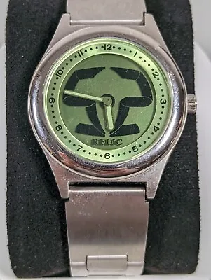 Relic Digital Analog Green Dial Round Silver Tone Case Stainless Steel Band Watc • $34.99