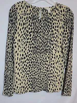 J. Crew Womens Blouse Size 0 Brown Cheetah Animal Print Long Sleeve Keyhole Back • $17.21