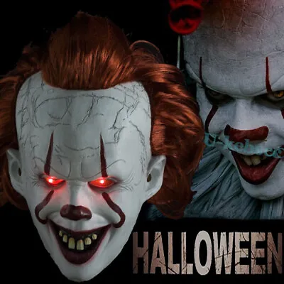 Halloween Pennywise LED Latex Mask IT Clown Full HeadScary Fancy Cosplay Horror. • £10.99