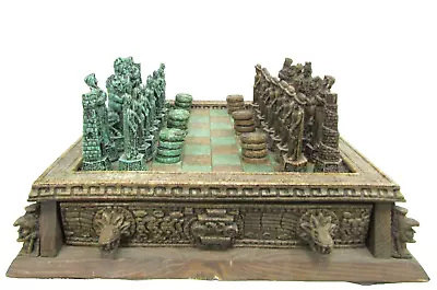 Vintage Aztec Mayan Spanish Conquistador Stone Piece Chess Set • $85