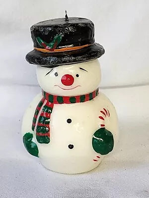 1 Vtg SNOWMAN Candle 4 3/4  Tall Candy Cane Gurley Bright Colors Christmas MCM • $9.99